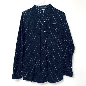 Columbia Shirt Top NWOT Polka-Dot Button-Up Long-Sleeve Navy/White Size Medium